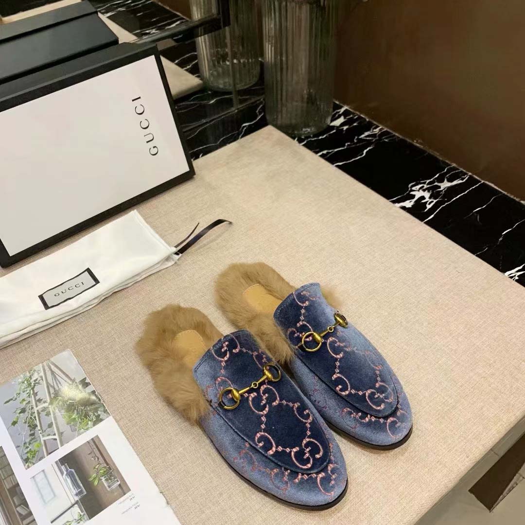 Gucci Suede Velvet Leather Slippers  - DesignerGu