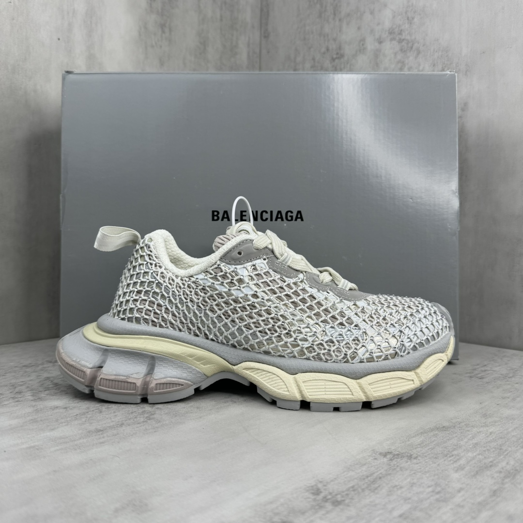 Balenciaga 3XL Fishnet Sneaker In Eggshell And Crystal Mesh - DesignerGu