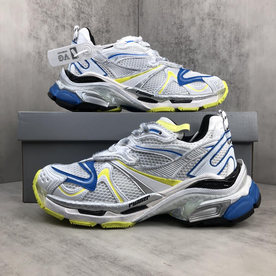 Balenciaga Runner 2.0 Sneaker In White, Yellow And Blue Mesh And Polyurethane - DesignerGu