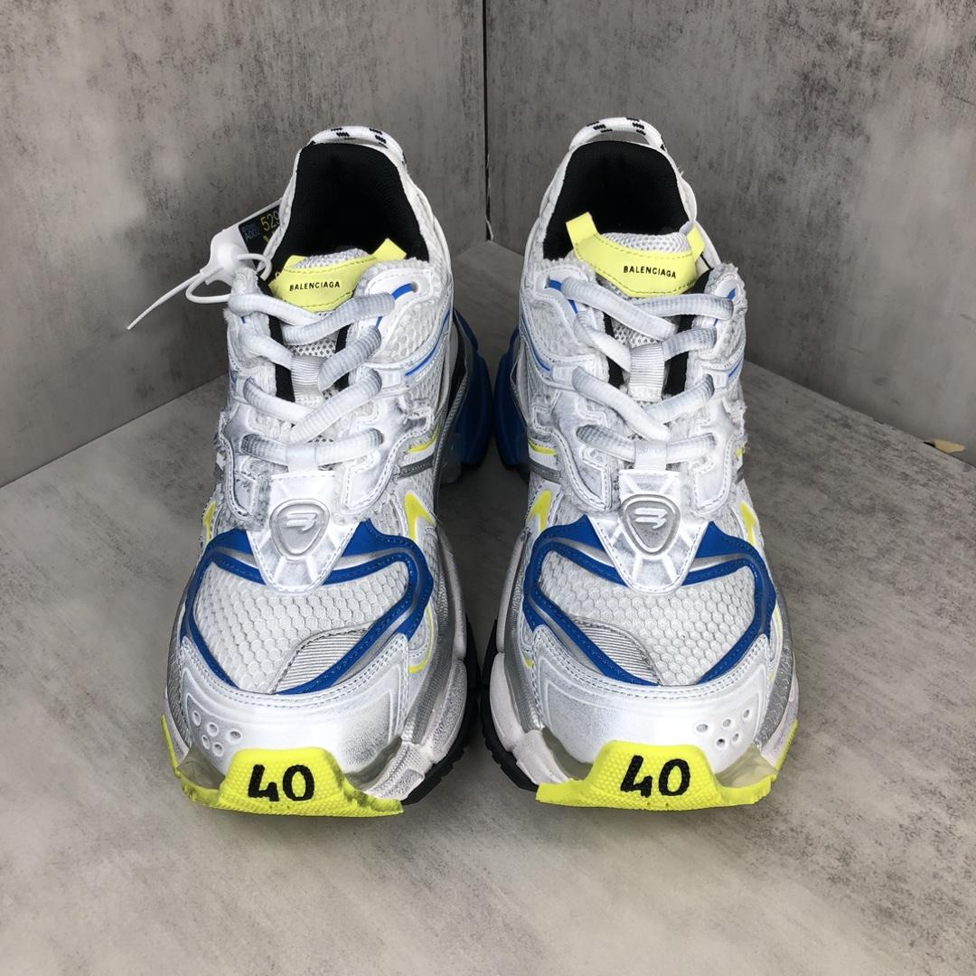 Balenciaga Runner 2.0 Sneaker In White, Yellow And Blue Mesh And Polyurethane - DesignerGu