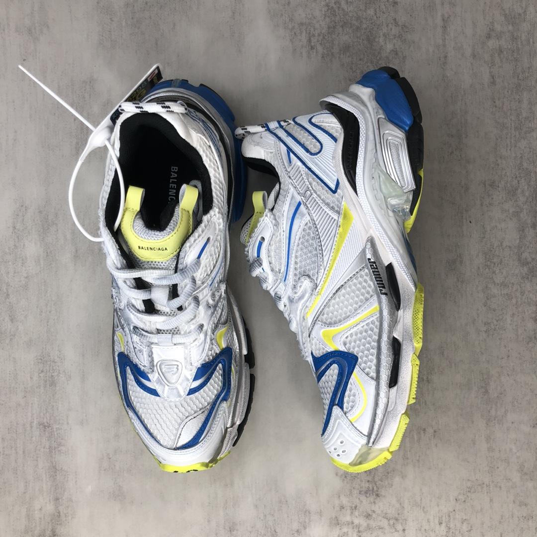 Balenciaga Runner 2.0 Sneaker In White, Yellow And Blue Mesh And Polyurethane - DesignerGu