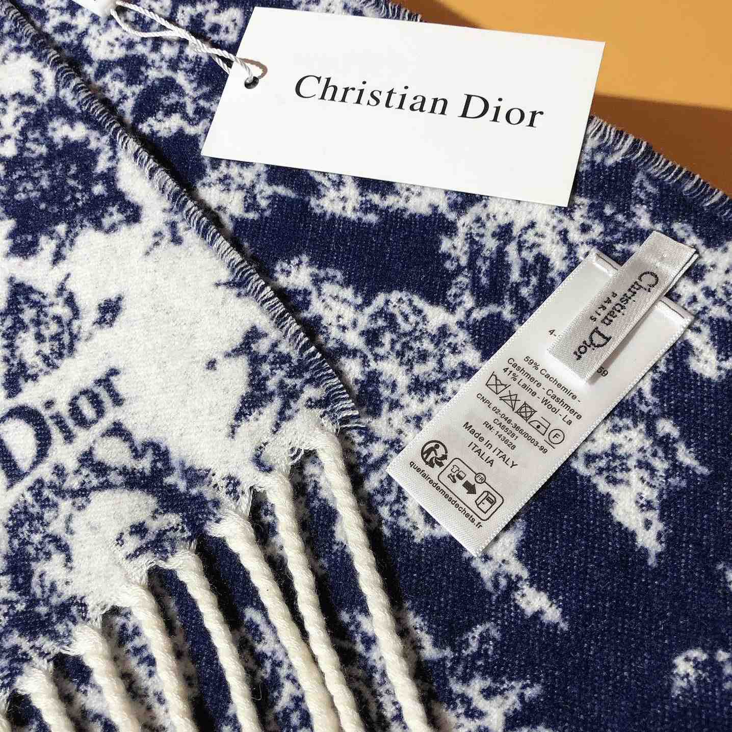 Dior Chardons Scarf Navy Blue Cashmere And Wool - DesignerGu