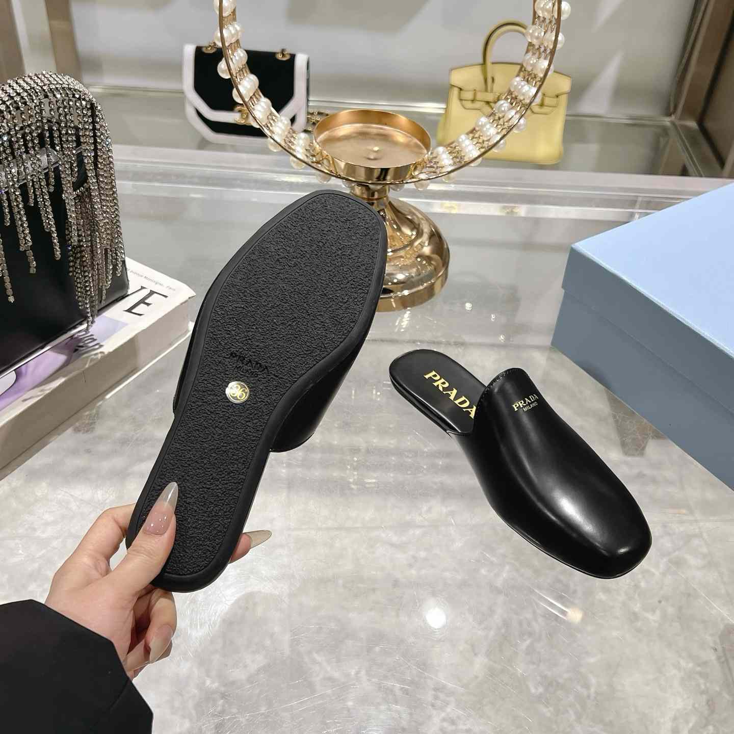 Prada Brushed Leather Slippers - DesignerGu