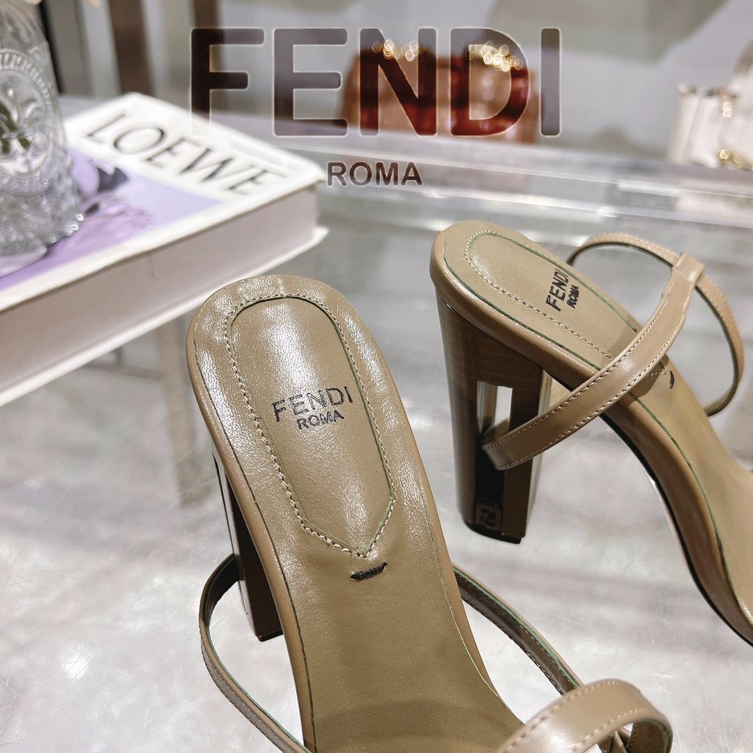 Fendi Delfina Green FF Nappa Leather High-heeled Sandals - DesignerGu