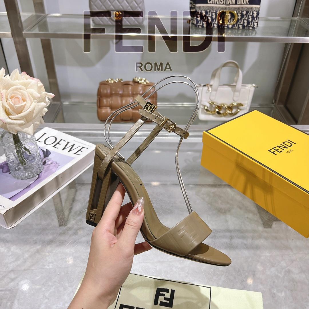 Fendi Delfina Green FF Nappa Leather High-heeled Sandals - DesignerGu