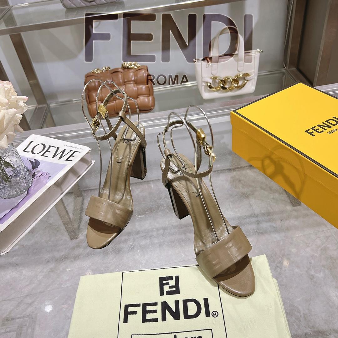 Fendi Delfina Green FF Nappa Leather High-heeled Sandals - DesignerGu