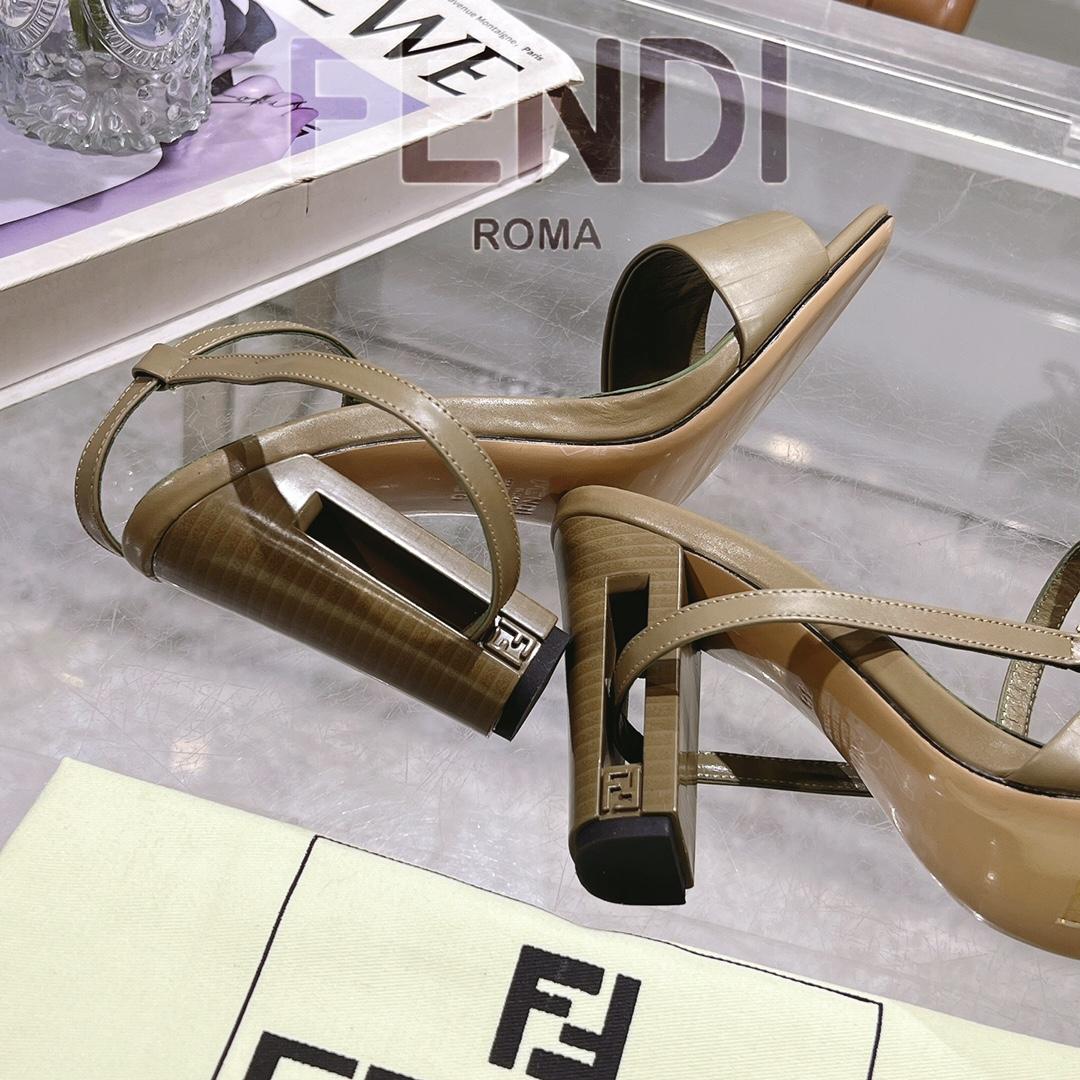 Fendi Delfina Green FF Nappa Leather High-heeled Sandals - DesignerGu