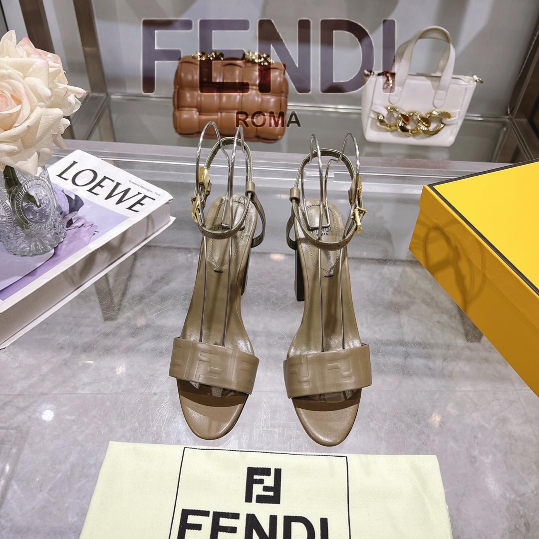 Fendi Delfina Green FF Nappa Leather High-heeled Sandals - DesignerGu