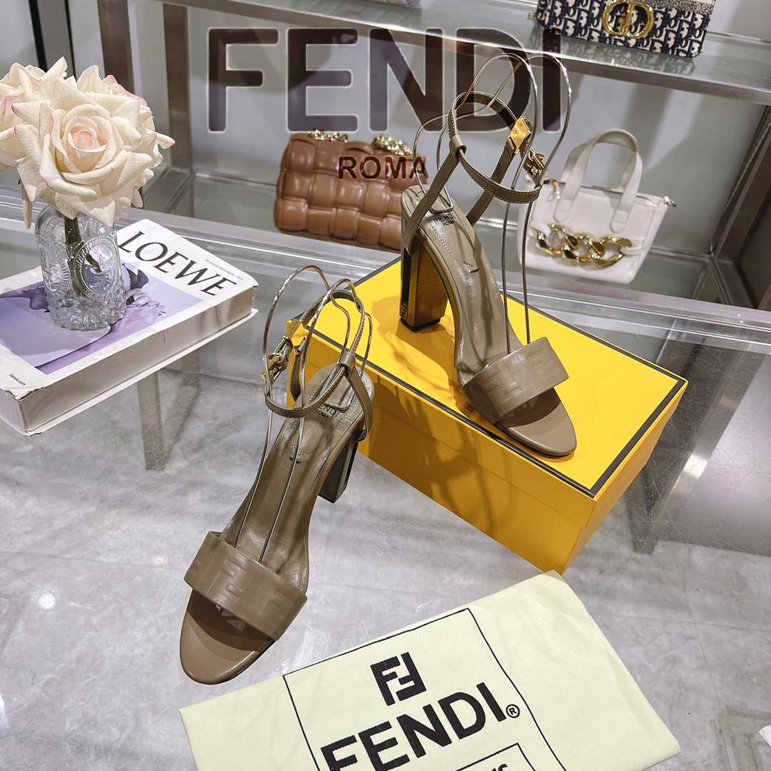 Fendi Delfina Green FF Nappa Leather High-heeled Sandals - DesignerGu