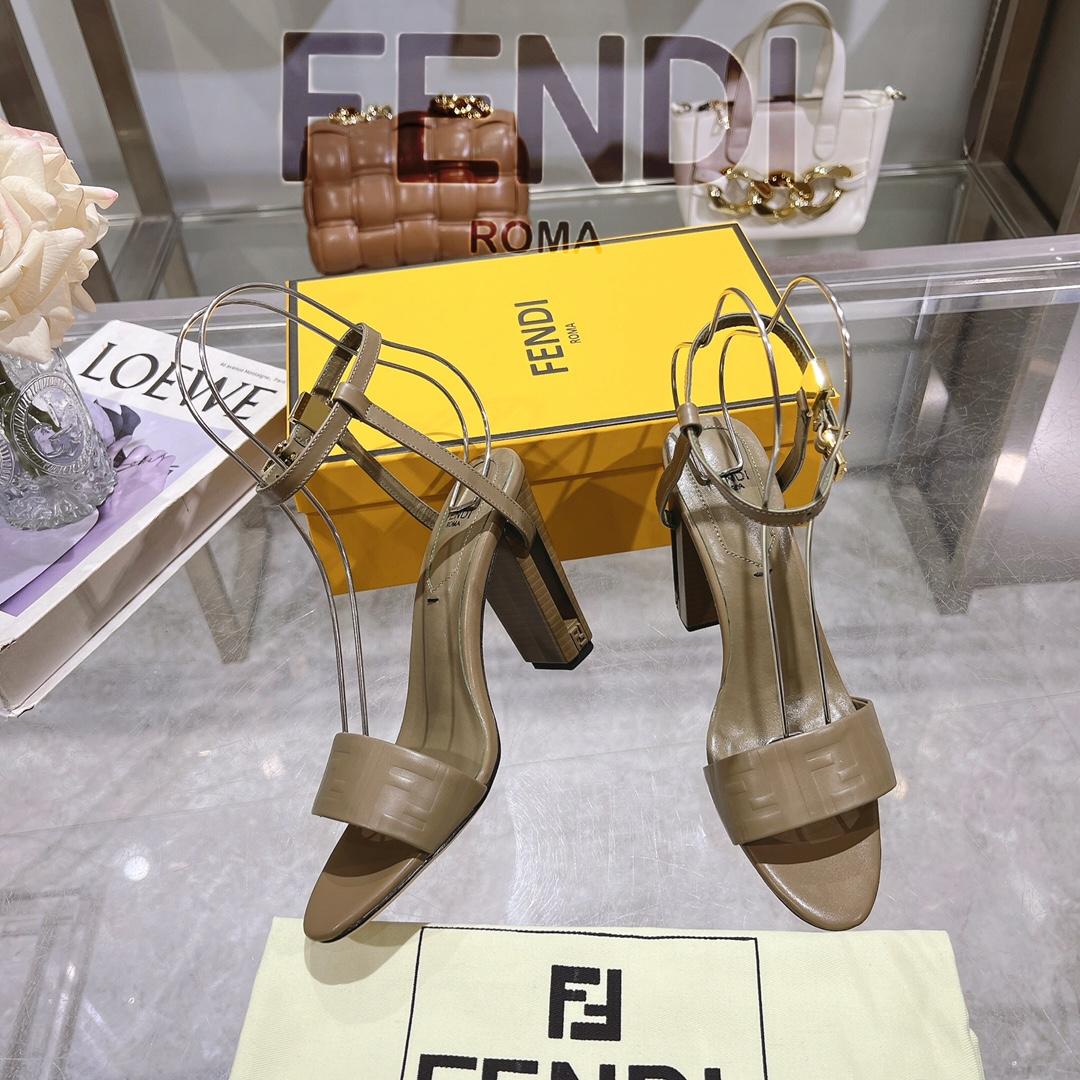 Fendi Delfina Green FF Nappa Leather High-heeled Sandals - DesignerGu