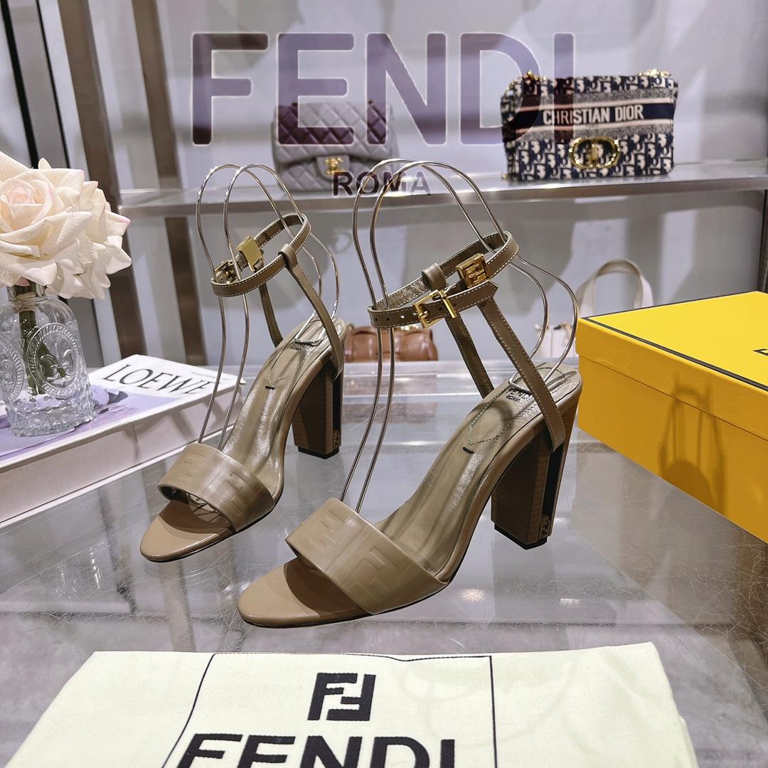 Fendi Delfina Green FF Nappa Leather High-heeled Sandals - DesignerGu