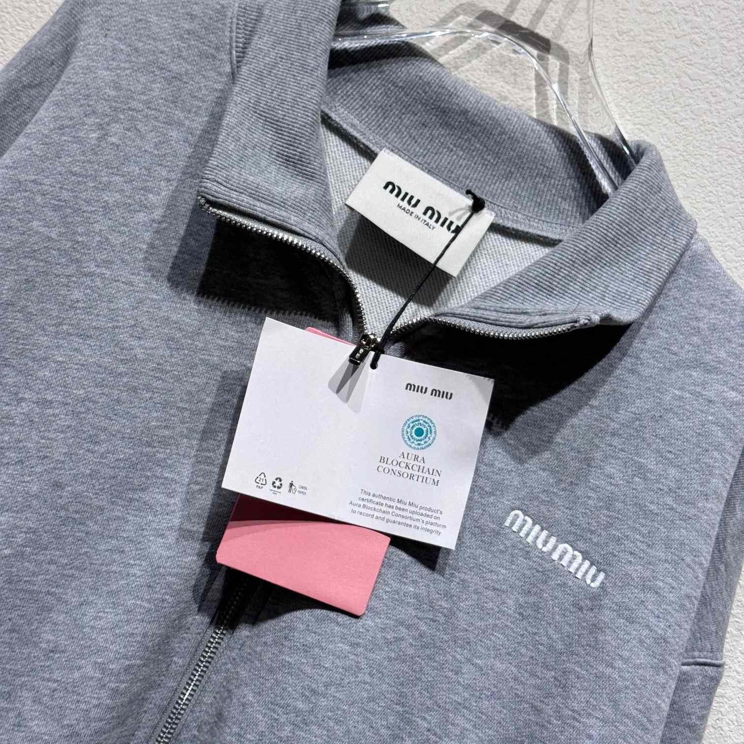 Miu Miu Cotton Fleece Zipper Sweatshirt - DesignerGu