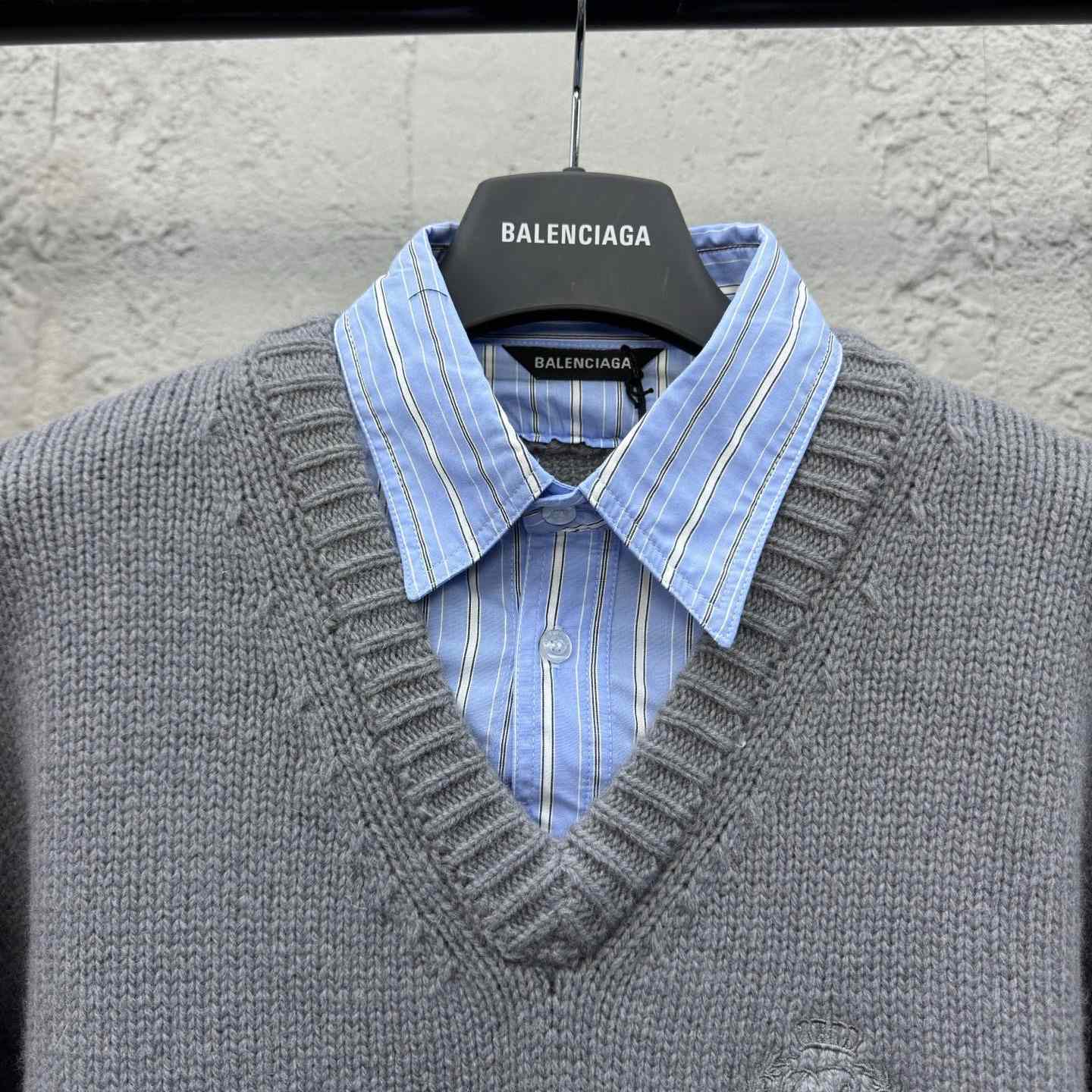 Balenciaga Layered Shirt V-Neck Sweater In Grey - DesignerGu