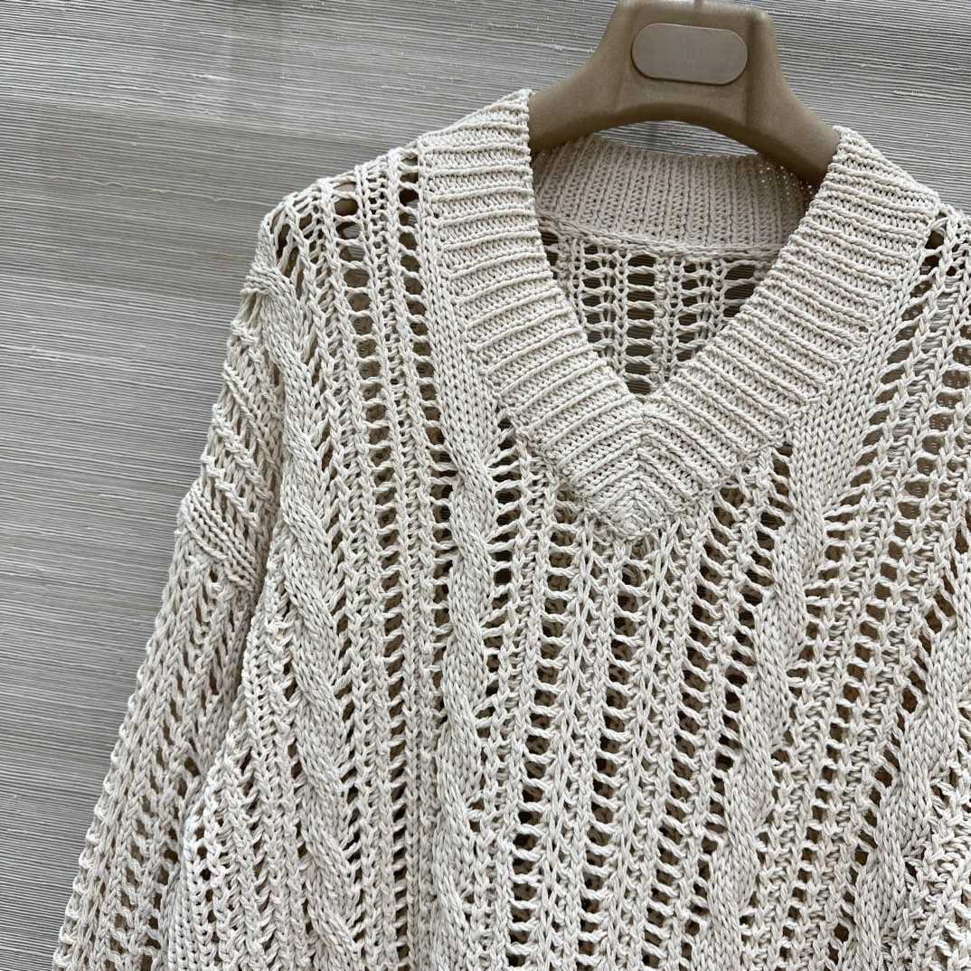 Brunello Cucinelli Jute And Cotton Cable & Mesh Sweater - DesignerGu