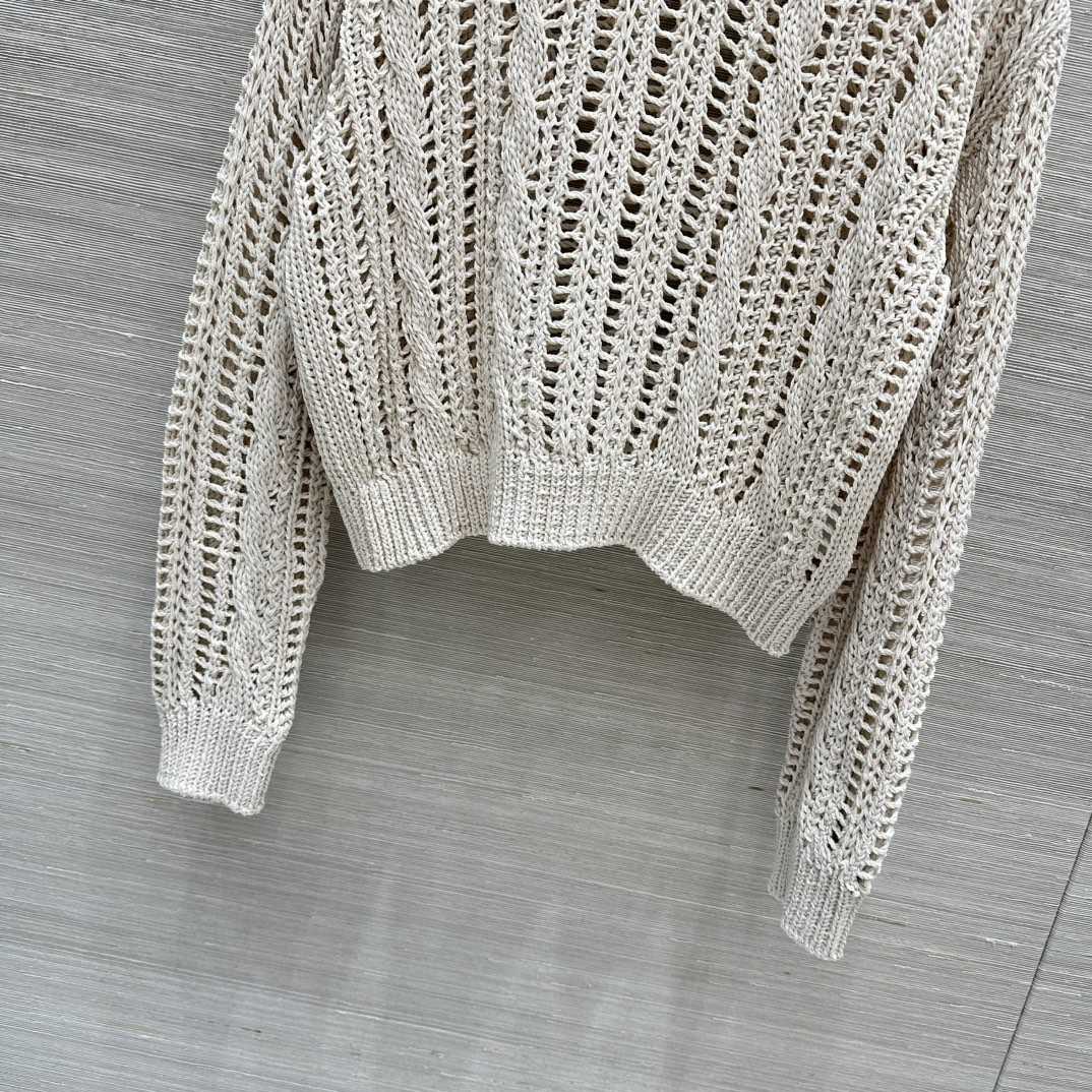 Brunello Cucinelli Jute And Cotton Cable & Mesh Sweater - DesignerGu