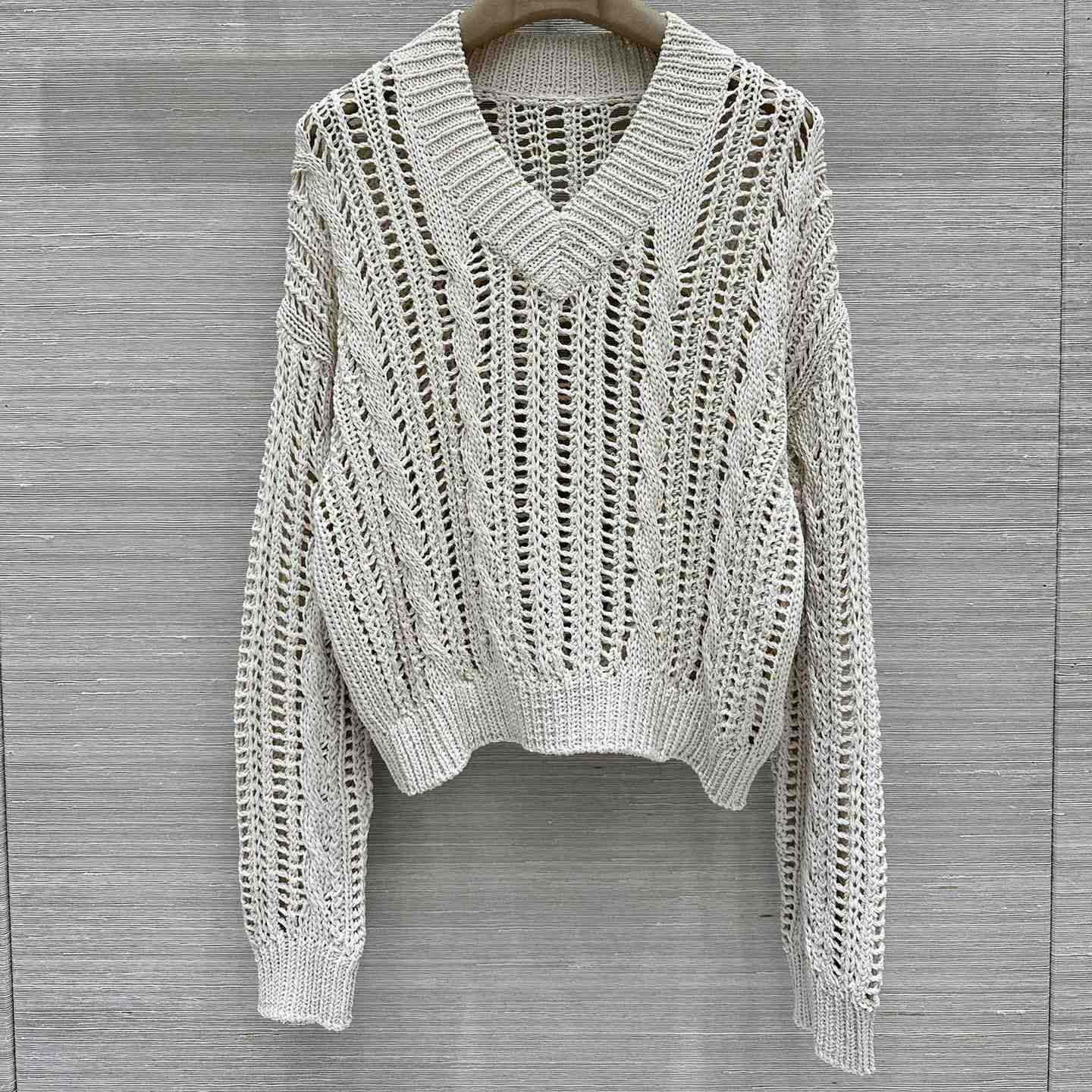 Brunello Cucinelli Jute And Cotton Cable & Mesh Sweater - DesignerGu