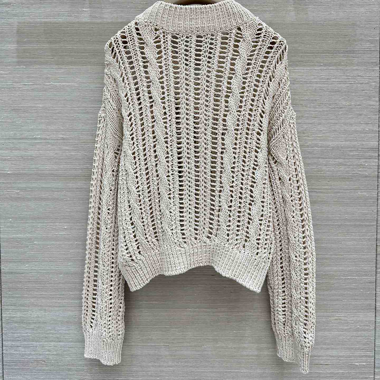 Brunello Cucinelli Jute And Cotton Cable & Mesh Sweater - DesignerGu