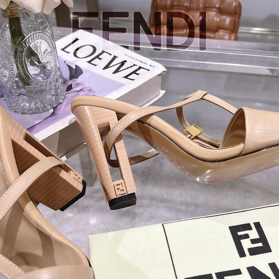 Fendi Delfina Beige FF Nappa Leather High-heeled Sandals - DesignerGu