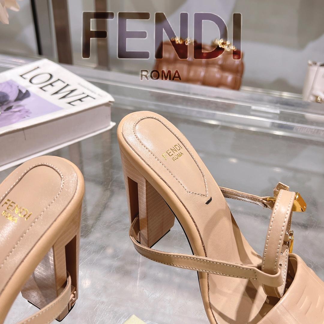 Fendi Delfina Beige FF Nappa Leather High-heeled Sandals - DesignerGu