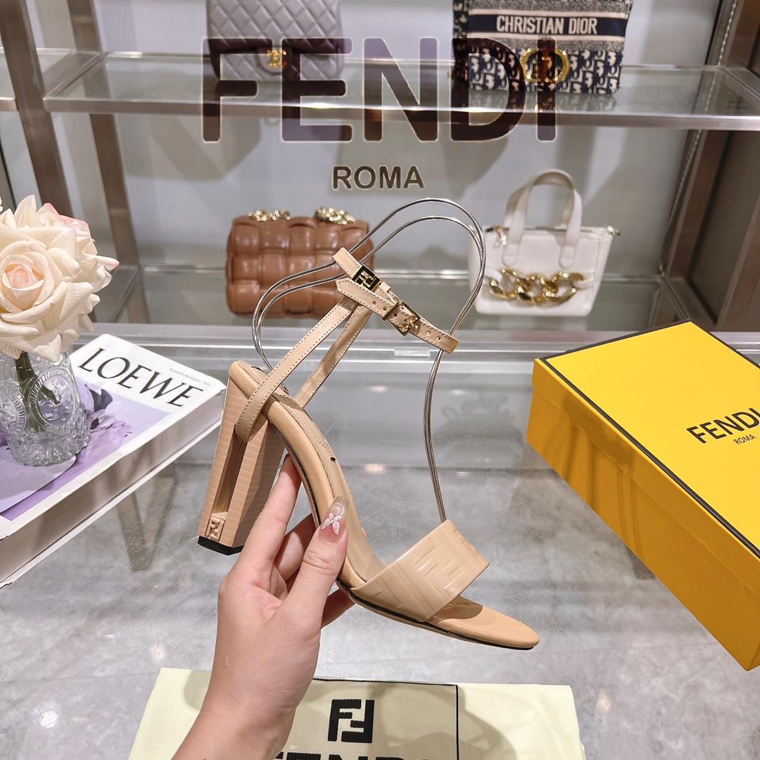 Fendi Delfina Beige FF Nappa Leather High-heeled Sandals - DesignerGu