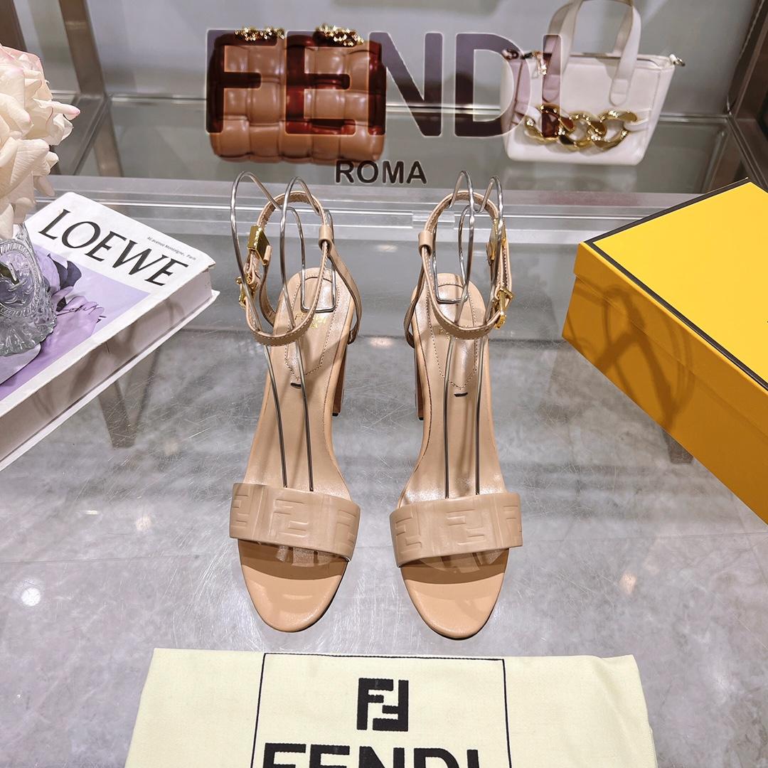 Fendi Delfina Beige FF Nappa Leather High-heeled Sandals - DesignerGu