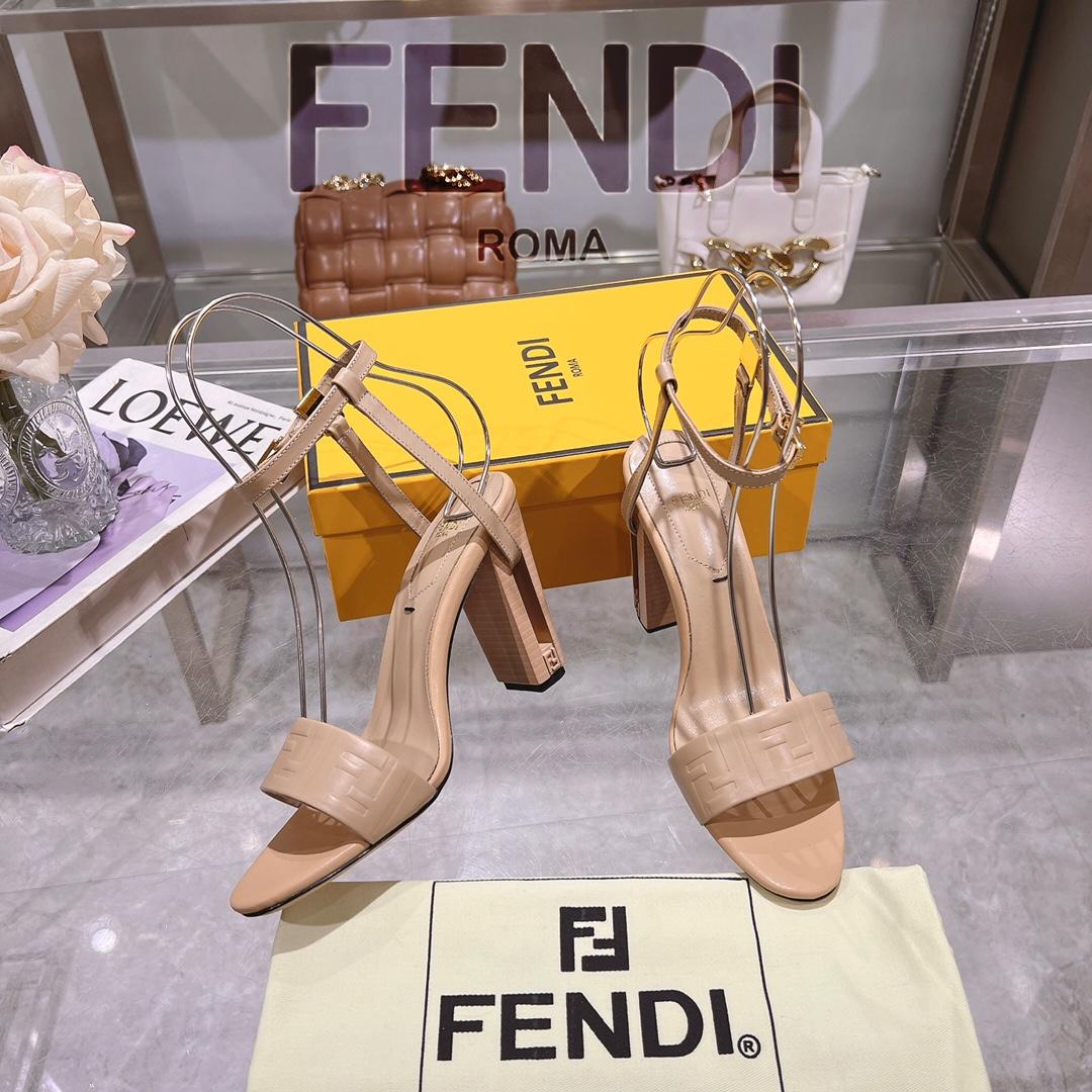 Fendi Delfina Beige FF Nappa Leather High-heeled Sandals - DesignerGu