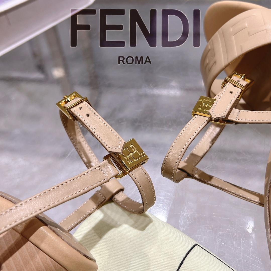 Fendi Delfina Beige FF Nappa Leather High-heeled Sandals - DesignerGu