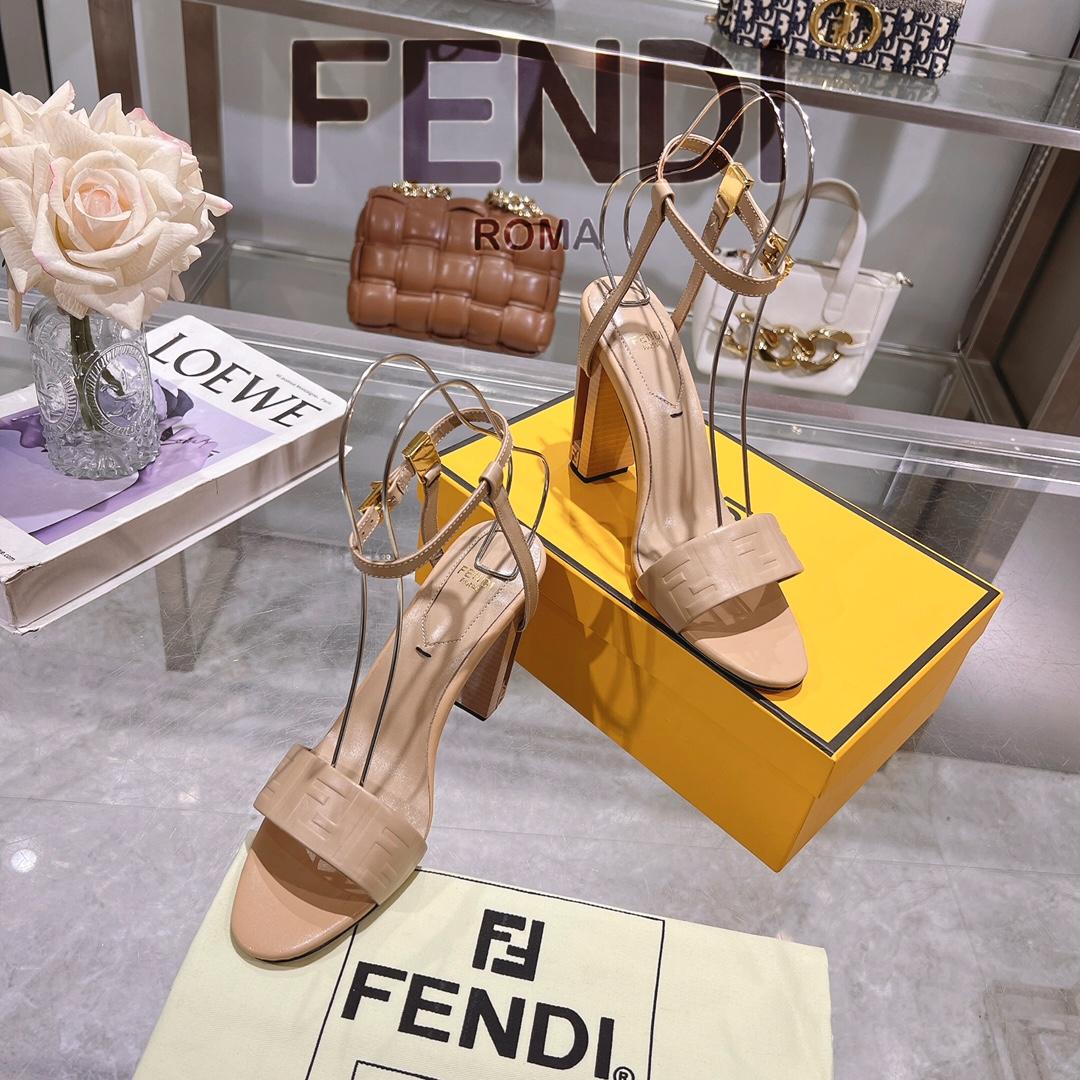 Fendi Delfina Beige FF Nappa Leather High-heeled Sandals - DesignerGu