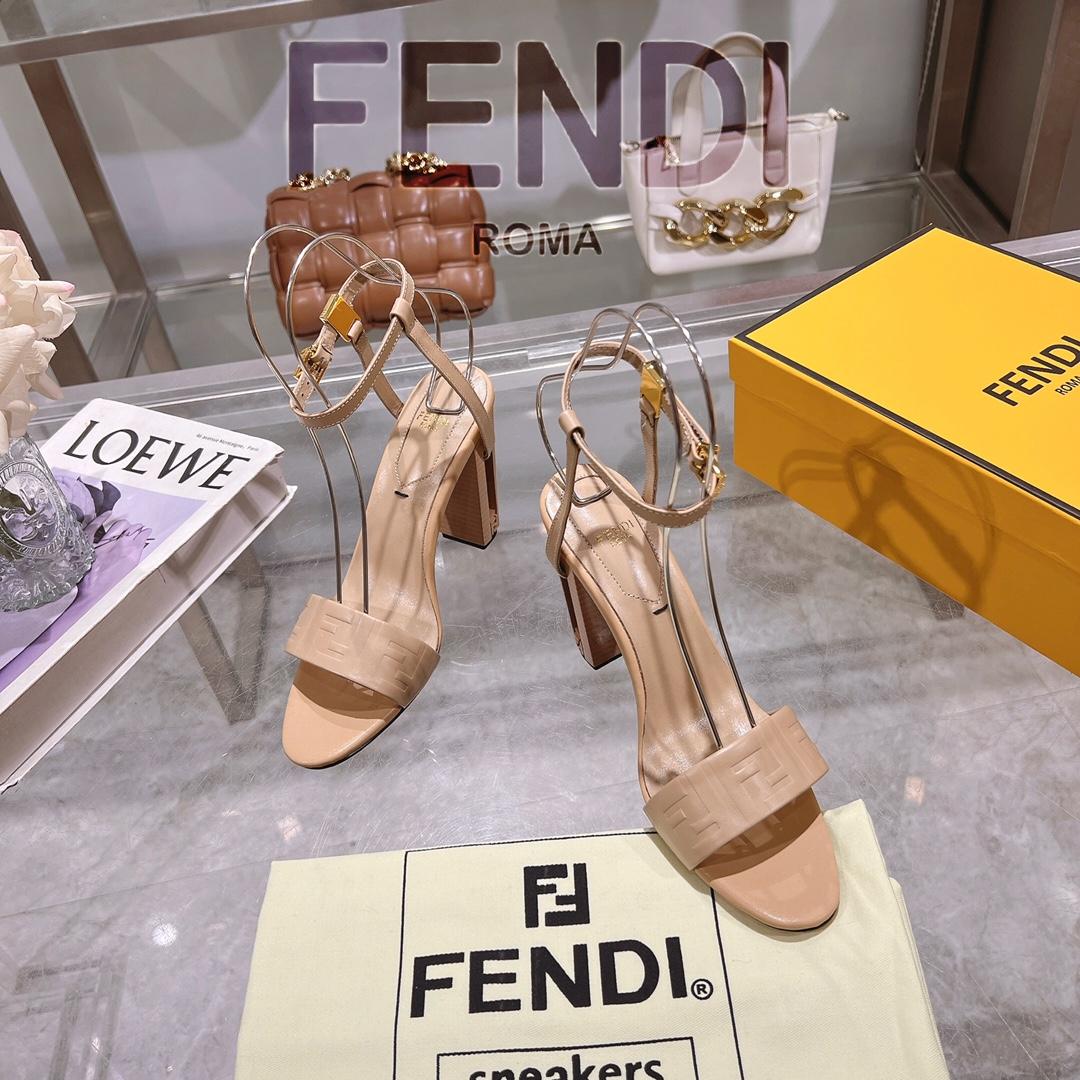 Fendi Delfina Beige FF Nappa Leather High-heeled Sandals - DesignerGu