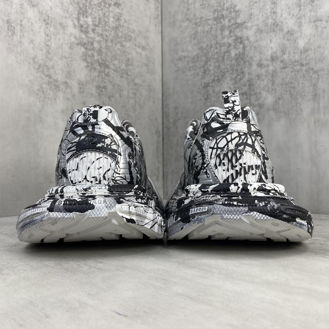 Balenciaga Track Graffiti Sneaker In White And Black Mesh And Nylon - DesignerGu