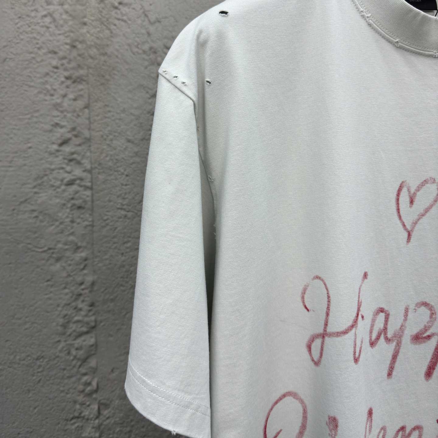 Balenciaga Lipstick Valentines T-Shirt Small Fit In Dirty White Tubular Jersey - DesignerGu