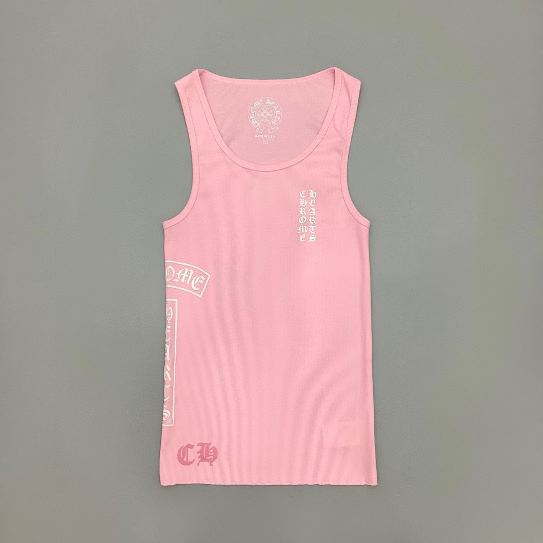 Chrome Hearts Pink Vertical Logo Tank Top - DesignerGu