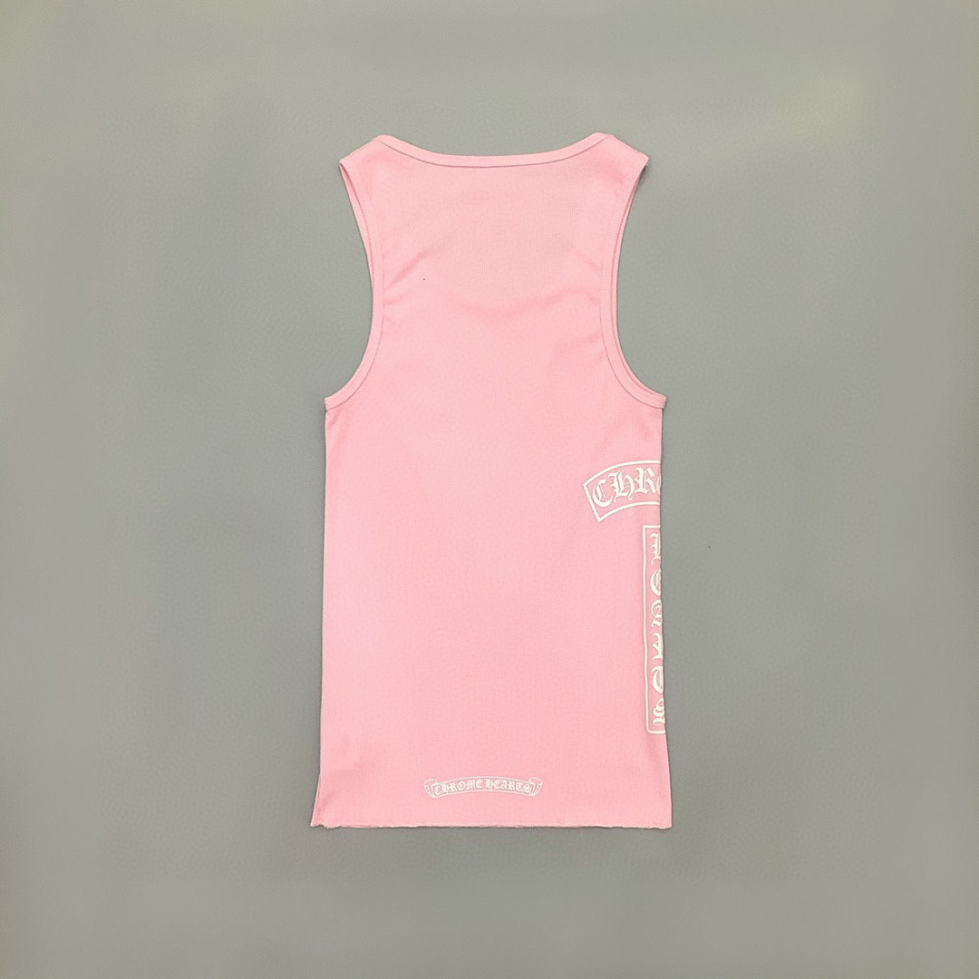 Chrome Hearts Pink Vertical Logo Tank Top - DesignerGu