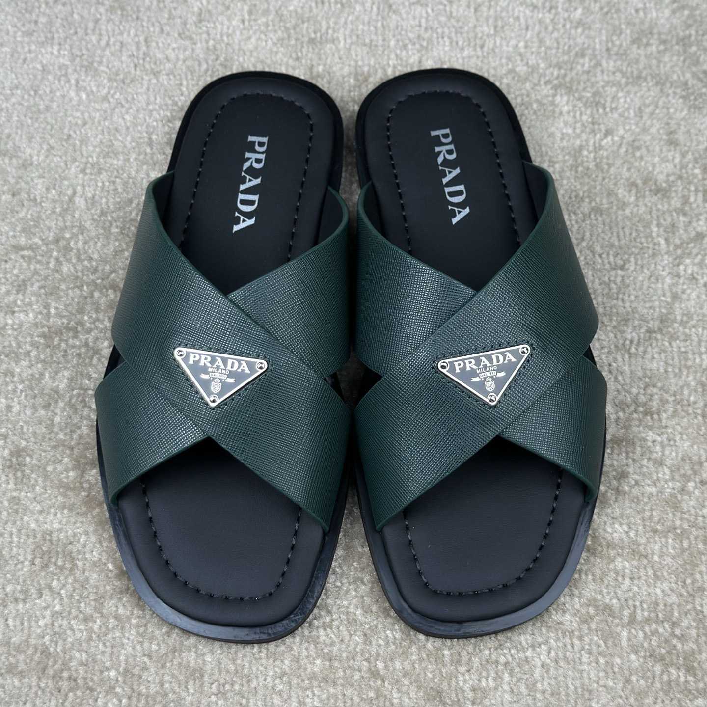 Prada Crisscross Leather Slides - DesignerGu