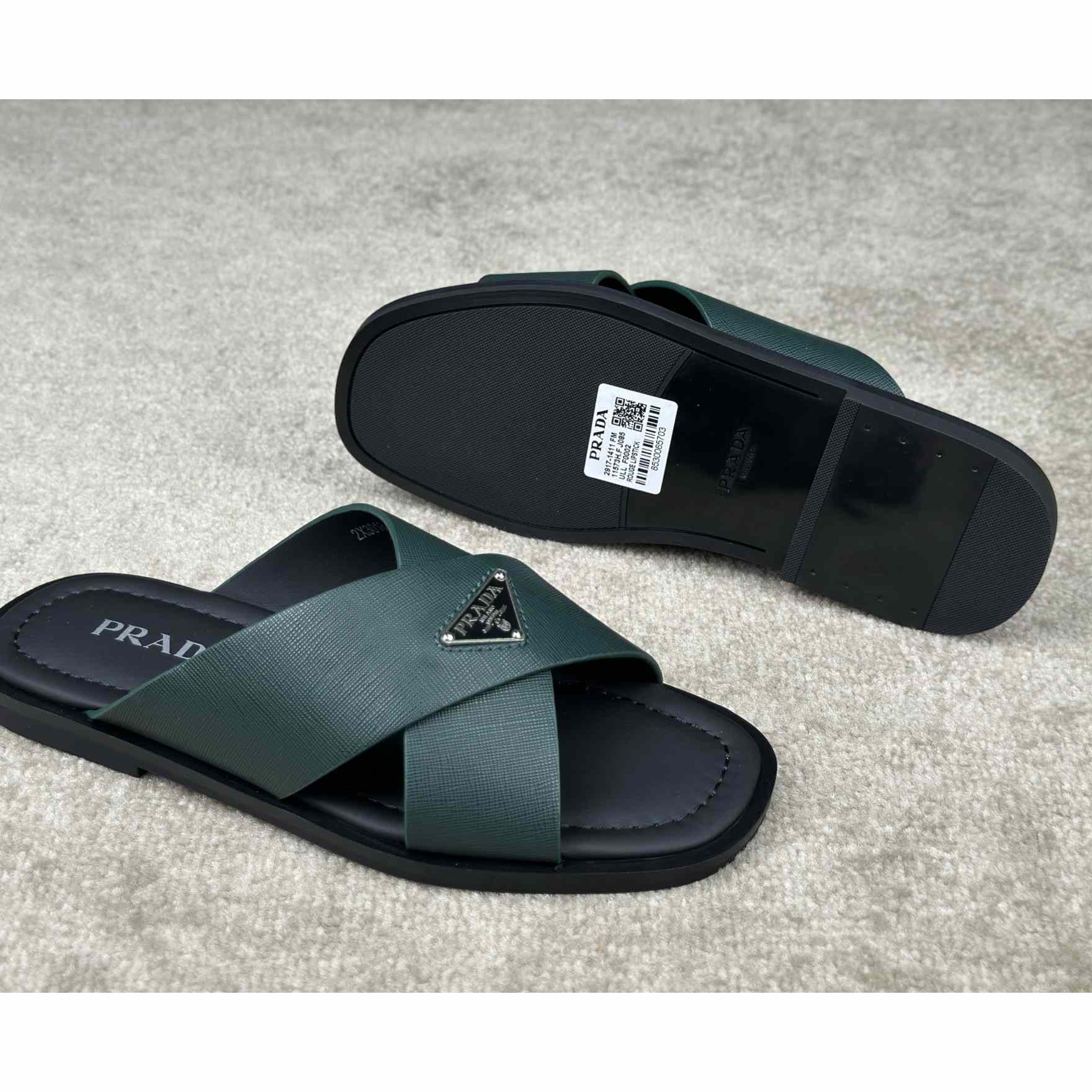 Prada Crisscross Leather Slides - DesignerGu