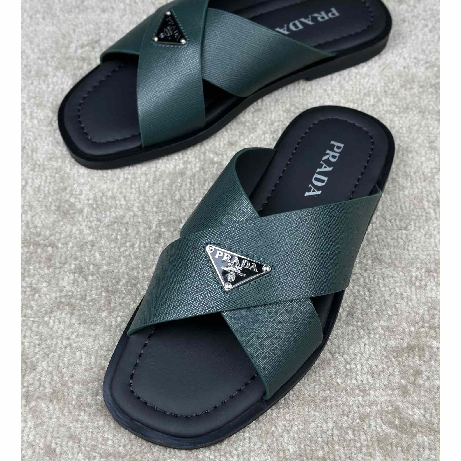 Prada Crisscross Leather Slides - DesignerGu