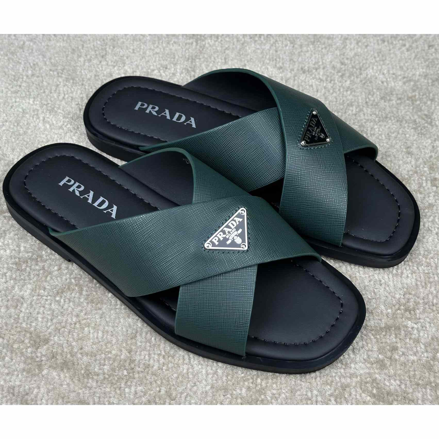 Prada Crisscross Leather Slides - DesignerGu