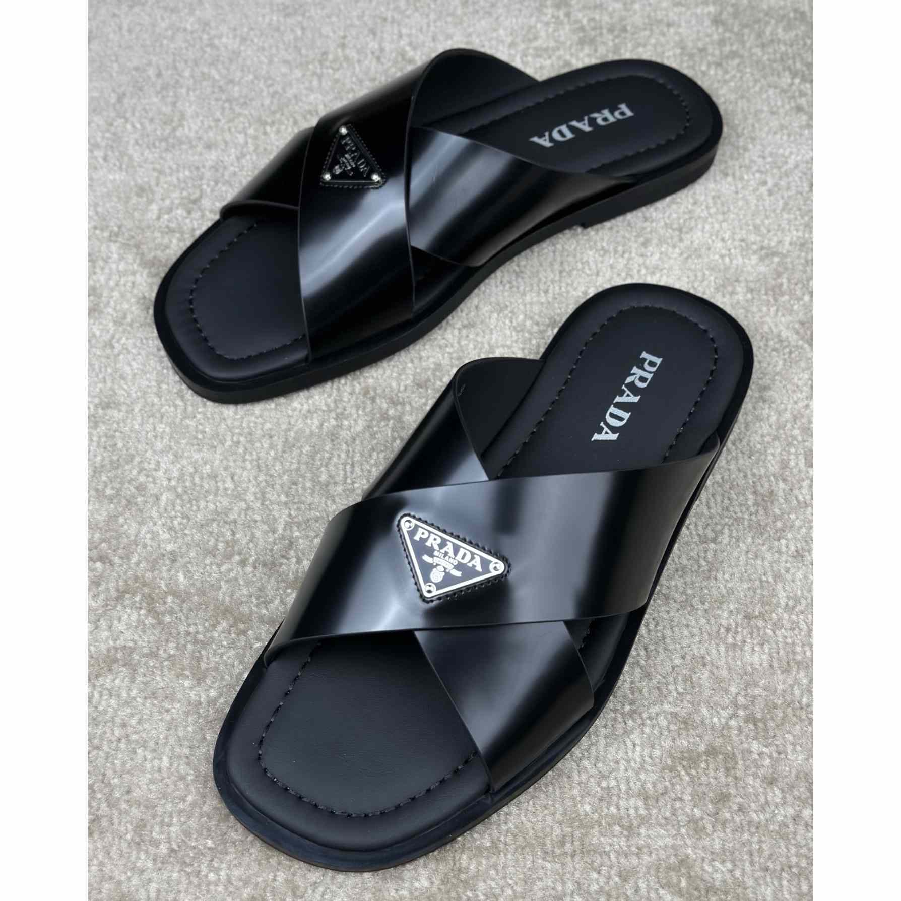 Prada Crisscross Leather Slides - DesignerGu