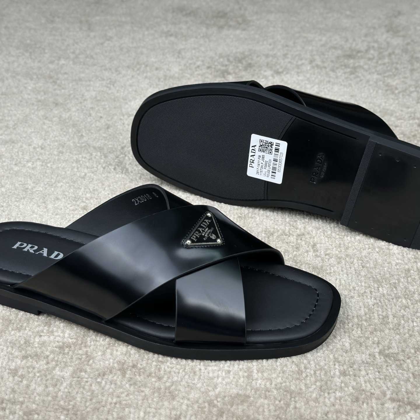 Prada Crisscross Leather Slides - DesignerGu