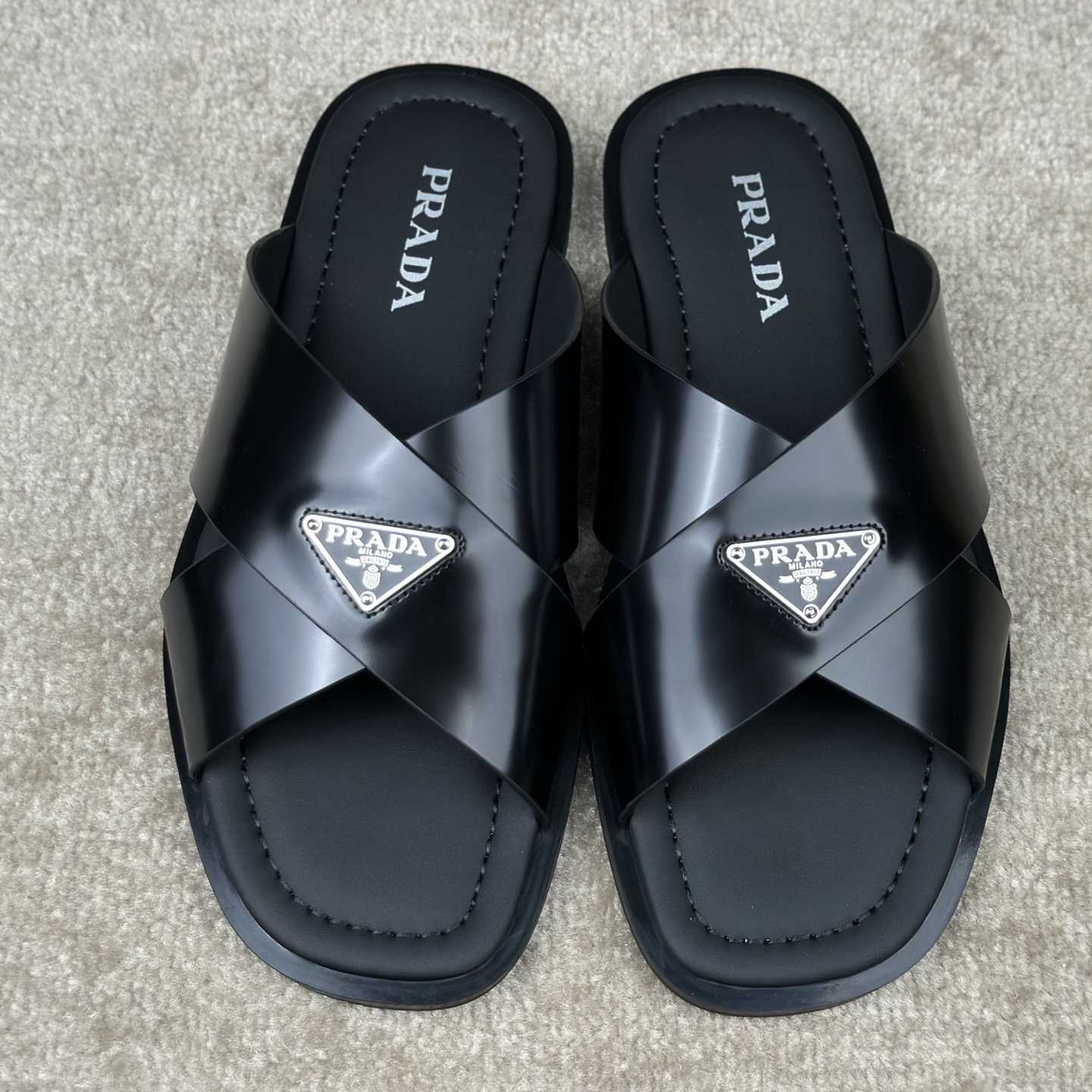 Prada Crisscross Leather Slides - DesignerGu