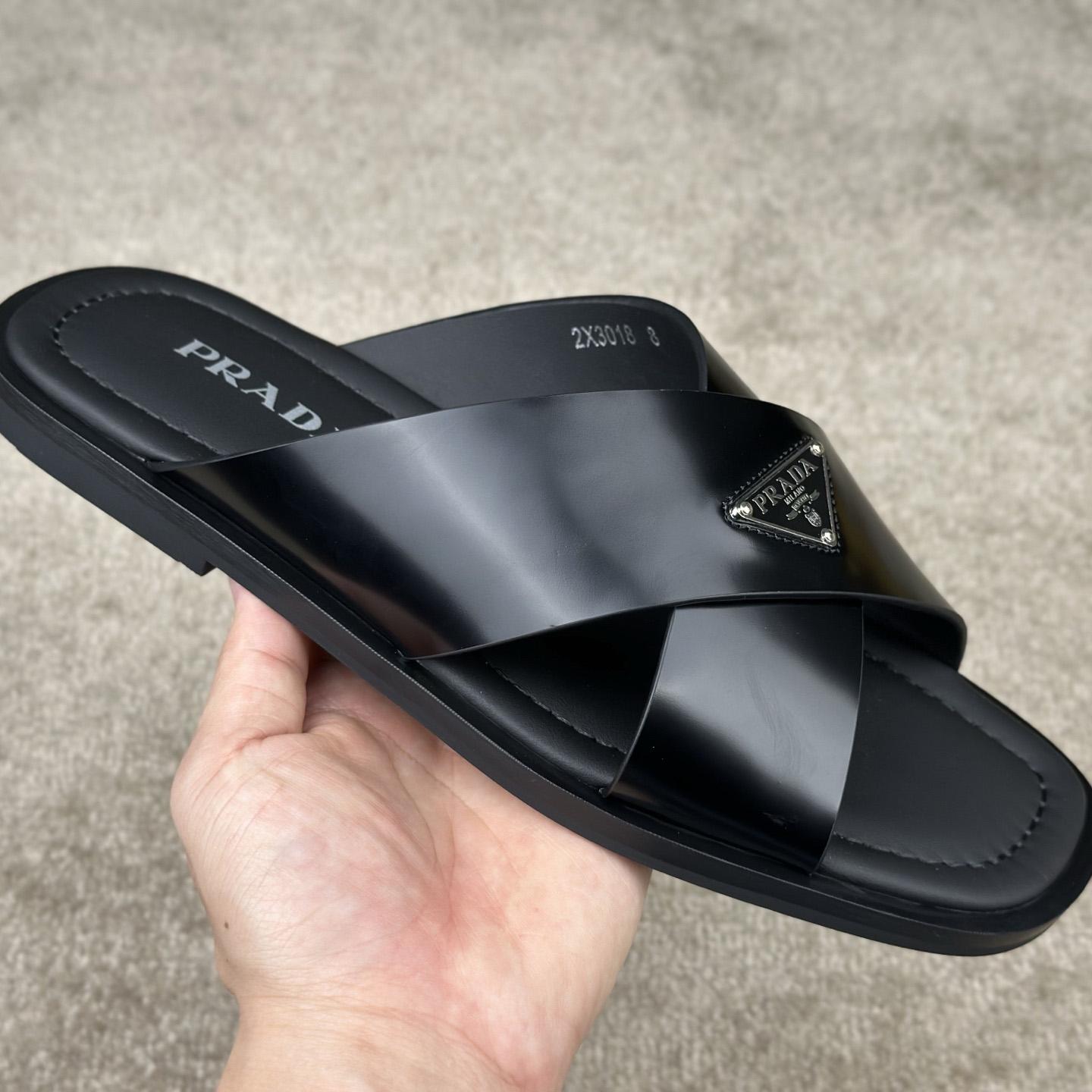 Prada Crisscross Leather Slides - DesignerGu