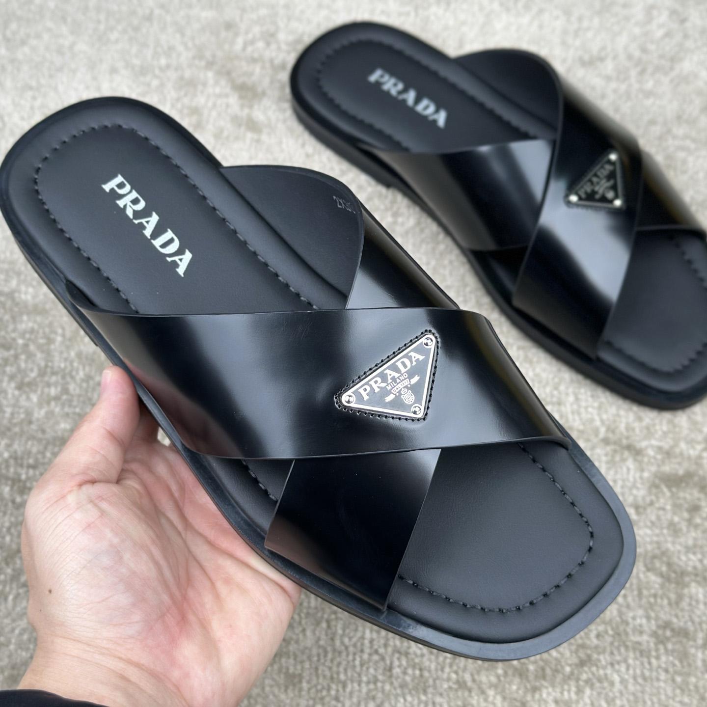 Prada Crisscross Leather Slides - DesignerGu