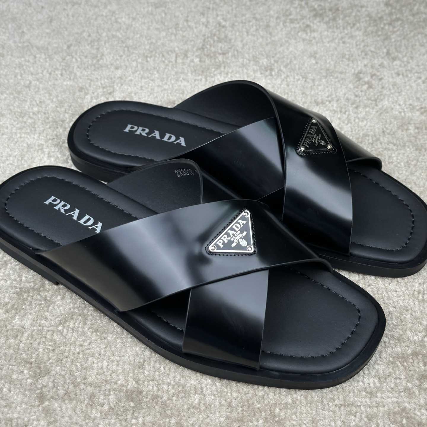 Prada Crisscross Leather Slides - DesignerGu