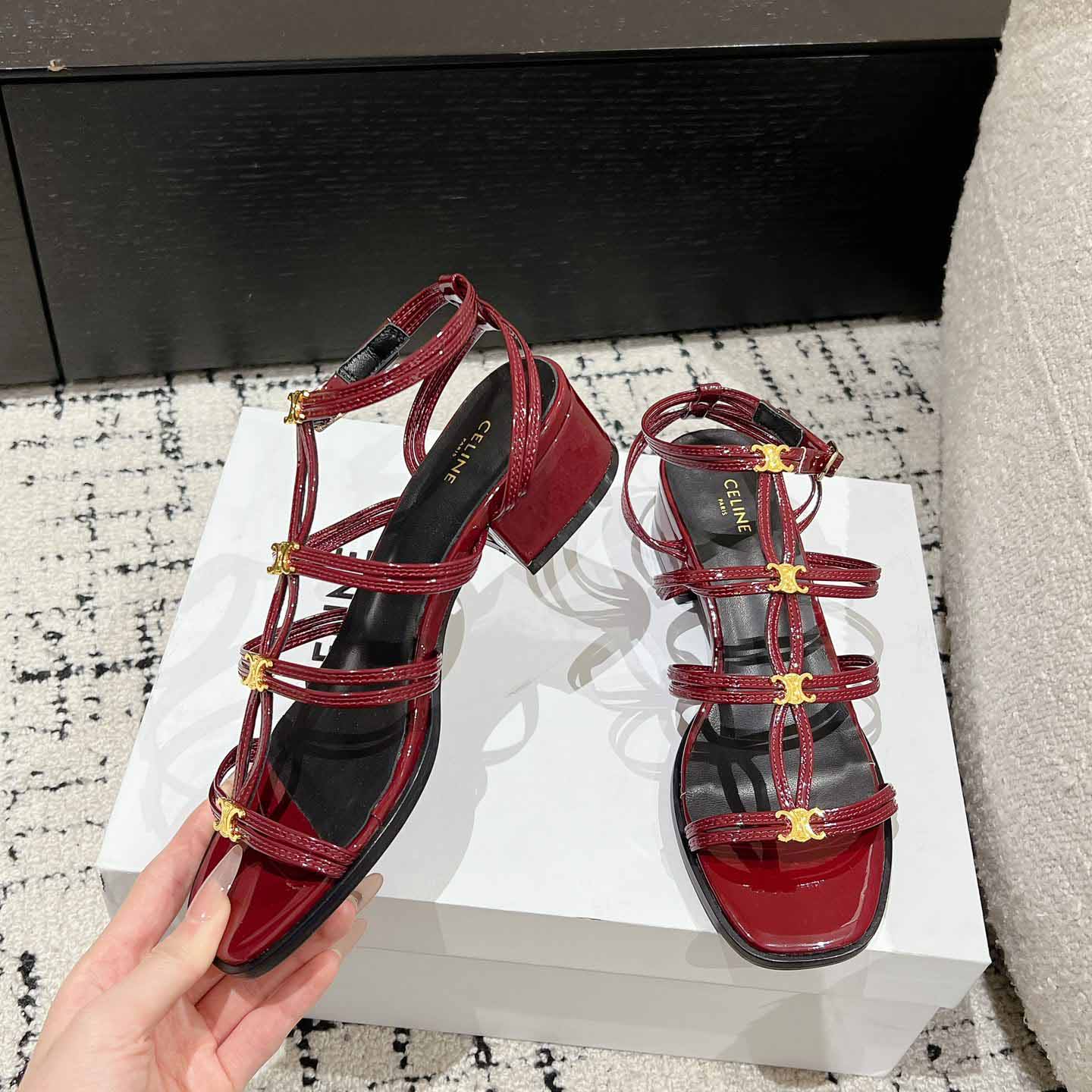 Celine Clemence Multi Triomphe Sandal In Glossy Calfskin - DesignerGu