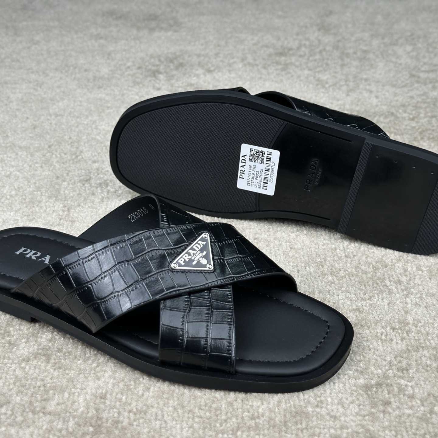 Prada Crisscross Leather Slides - DesignerGu