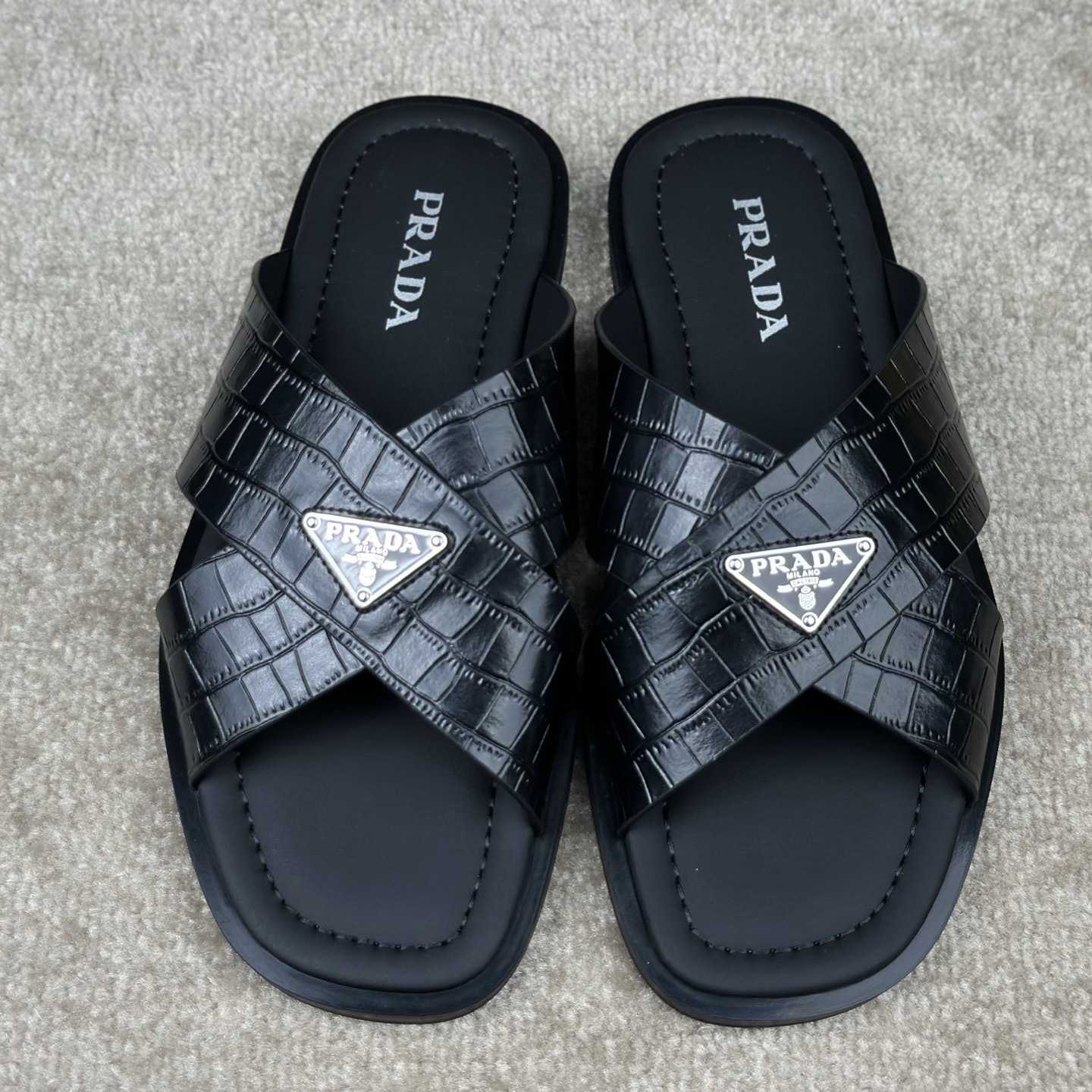 Prada Crisscross Leather Slides - DesignerGu