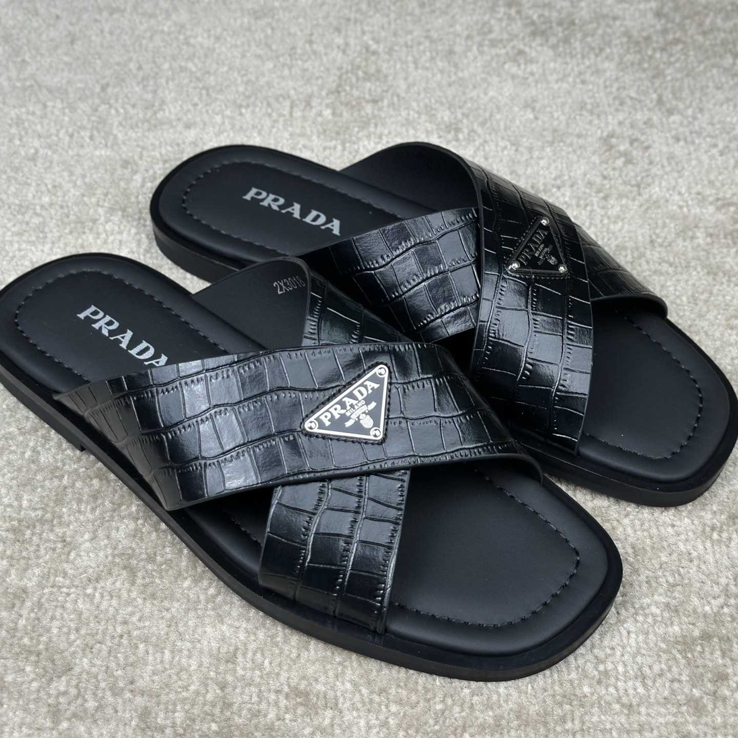 Prada Crisscross Leather Slides - DesignerGu